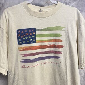 Vintage American Flag Rainbow T Shirt Mens XL Y2k Short Sleeve USA